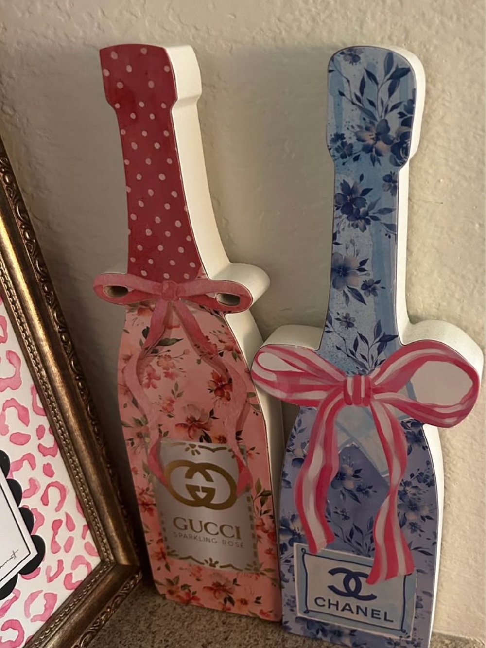 Gucci Sparkling Rosé & Chanel Decorative Bottle Wall Art - Pink and Blue